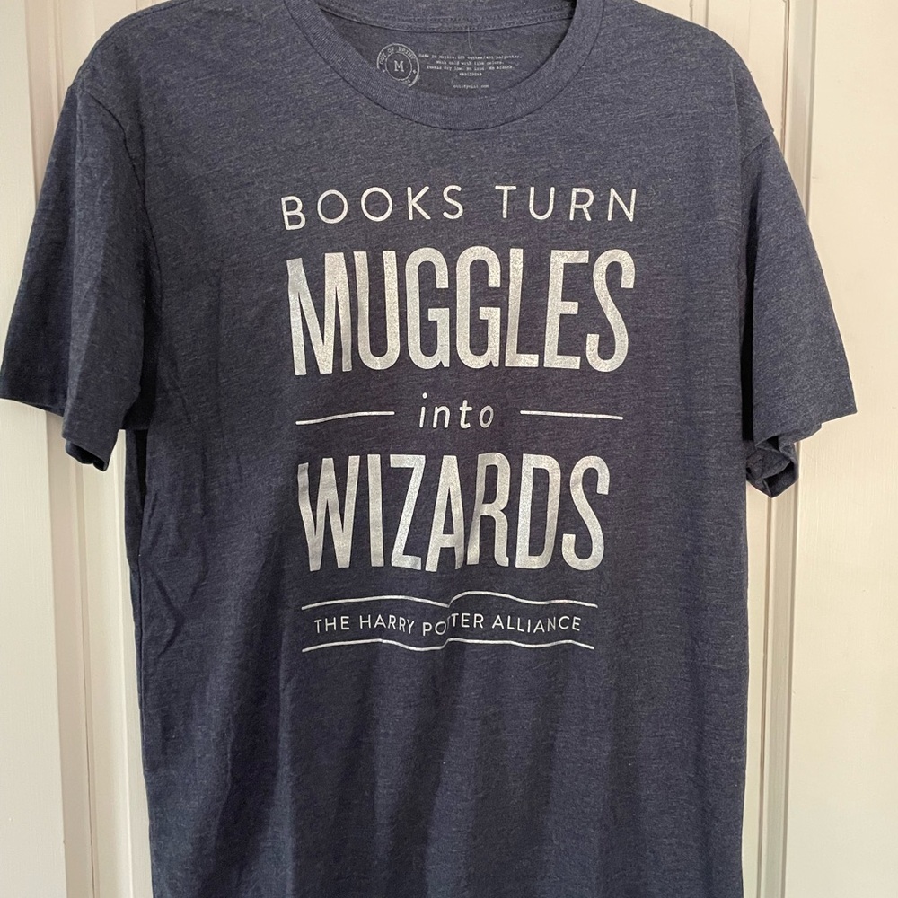 Out of Print Blue 'Books Turn Muggles into Wizards' Tee